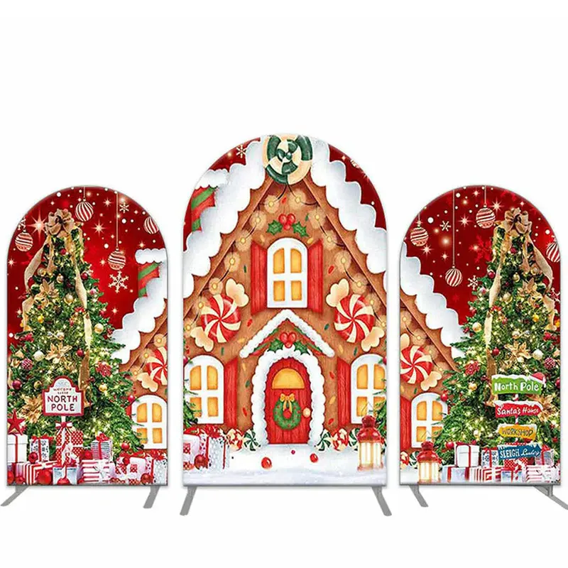 Snow House Trees Happy Christmas Arch Backdrop Kit - Aperturee