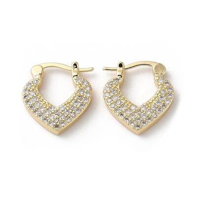 Brass with Cubic Zirconia Heart Hoop Earrings