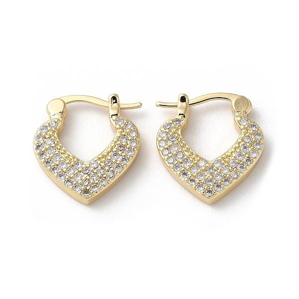 Brass with Cubic Zirconia Heart Hoop Earrings