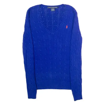 RALPH LAUREN SPORT Womens Jumper Purple V-Neck Cable Knit XS