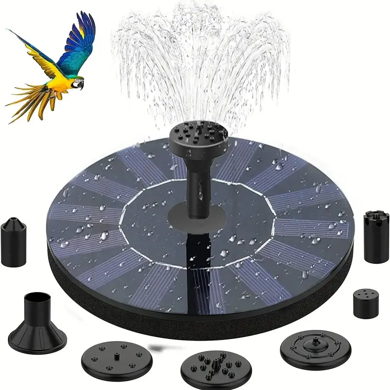 Solar Fountain for Bird Bath (1 Set), Solar Powered Bird Bath Water Fountain Pump with 7 Nozzles for Pond, Pool, Garden, Fish...