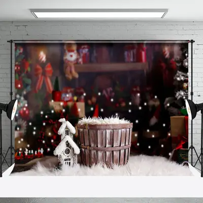 Aperturee Blurry Snowy Barrel Christmas Vibe Photo Backdrop - Aperturee