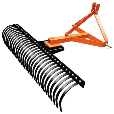 Garvee 5 FT Landscape Rake for Tractors, 3-Point Rock Rake, 360° Rotation, Steel, 30 Tines, Fits Cat 1 & 2, Yard & Farm Use