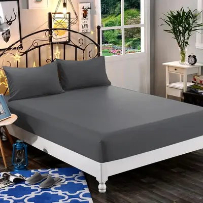 Modern Bedding Set, 3 Counts/set Solid Color Fitted Sheet & Pillowcase Set without Filler, Soft Bedding Set for Bedroom