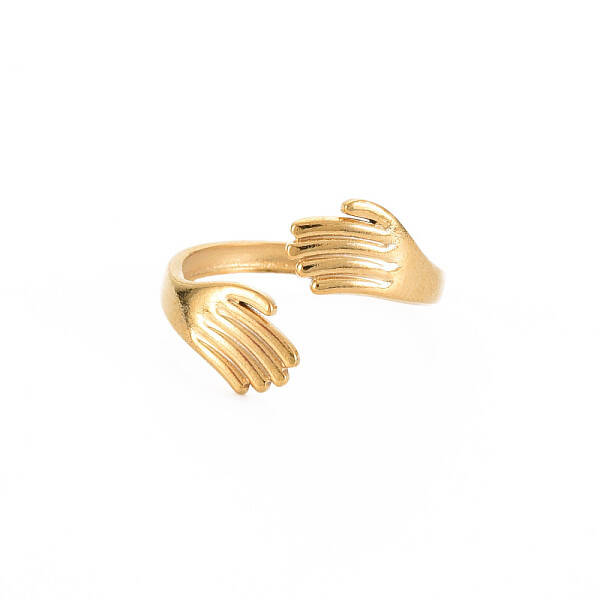 Ion Plating(IP) 304 Stainless Steel Double Hand Hug Open Cuff Ring for Women