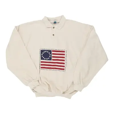 Wek Collared Sweatshirt - Large Cream Cotton Blend
