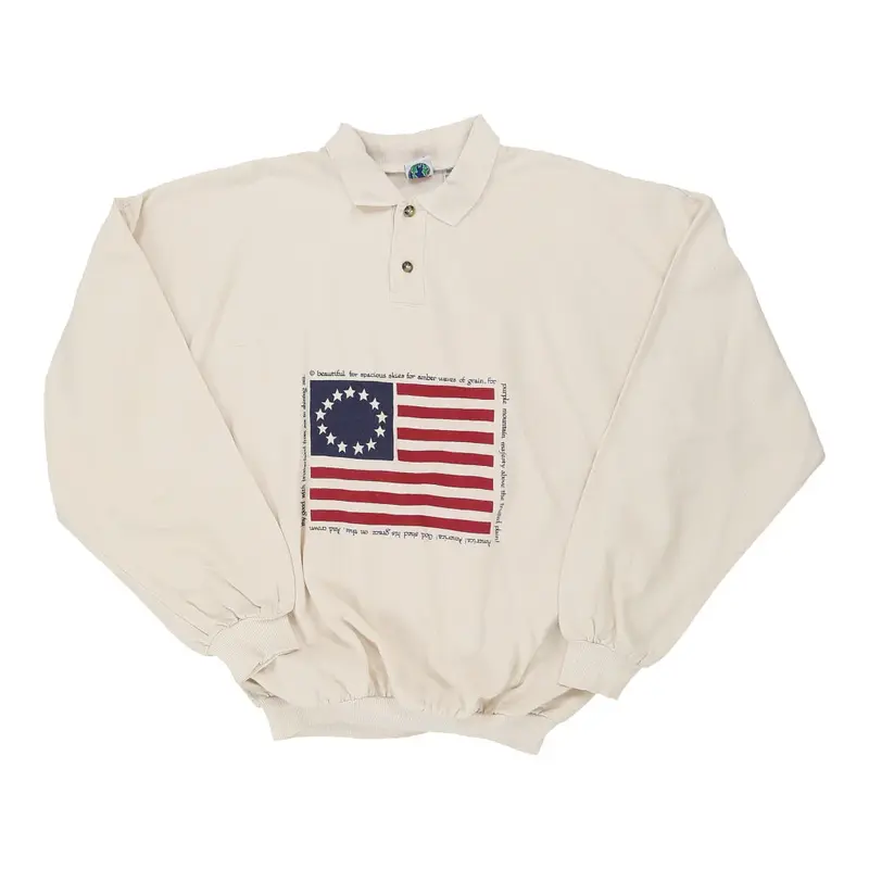 Wek Collared Sweatshirt - Large Cream Cotton Blend