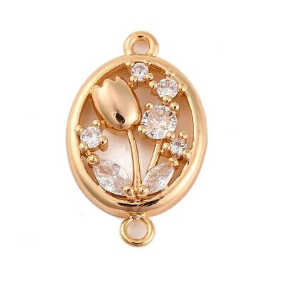 Brass Pave Clear Cubic Zirconia Connector Charms