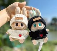 2Pcs  Knit Outfit Set with Hat & clothes, Labubu Clothes for 17cm Doll  Black & White Casual Style