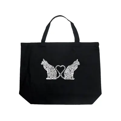 Cat Tail Hearts - Large Word Art Tote Bag - LARGE - Red