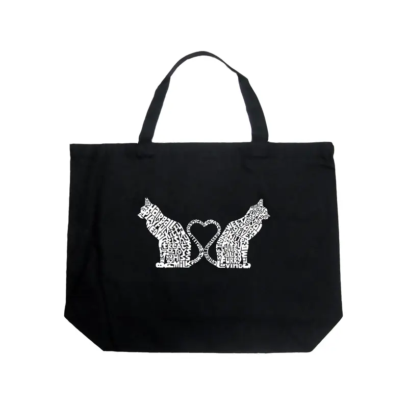Cat Tail Hearts - Large Word Art Tote Bag - LARGE - Red