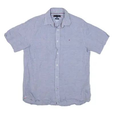 TOMMY HILFIGER Mens Plain Shirt Blue Linen XL