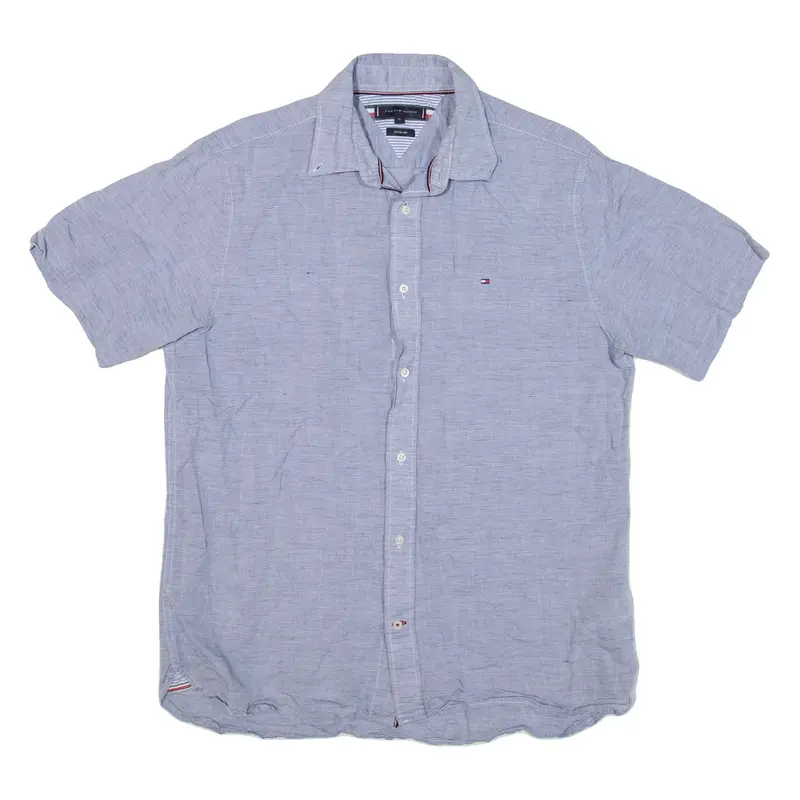 TOMMY HILFIGER Mens Plain Shirt Blue Linen XL