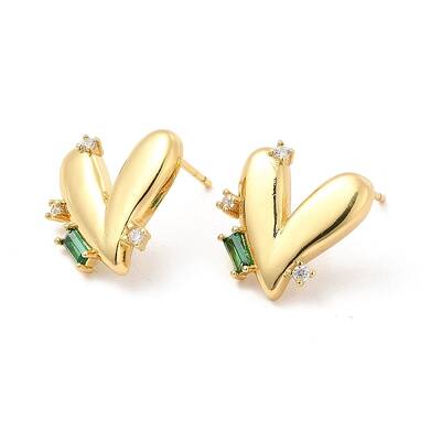 Green Cubic Zirconia Heart Stud Earrings