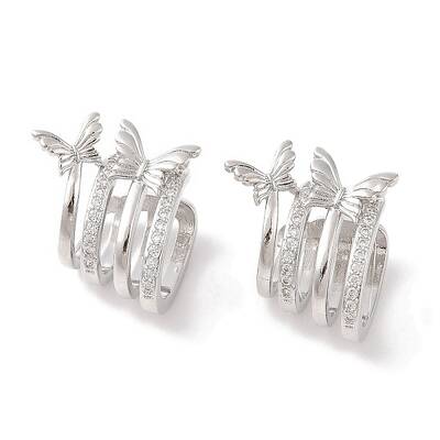 Brass Micro Pave Clear Cubic Zirconia Cuff Earrings for Women
