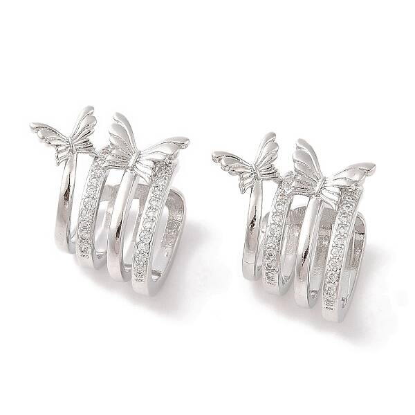 Brass Micro Pave Clear Cubic Zirconia Cuff Earrings for Women