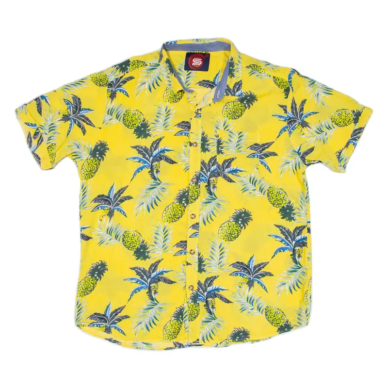 SCS Mens Hawaiian Shirt Yellow Floral XL