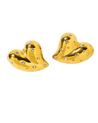 18K Gold Heart Stud Earrings with Diamonds