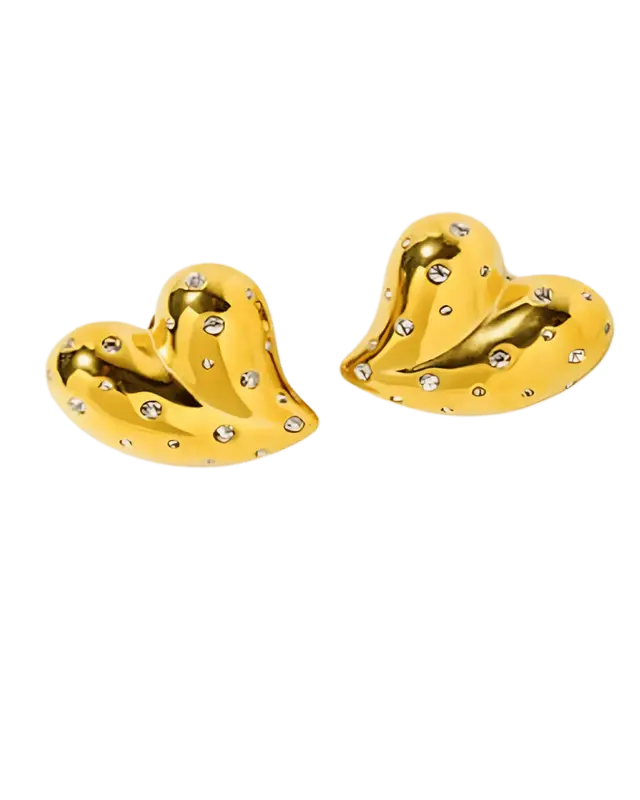 18K Gold Heart Stud Earrings with Diamonds