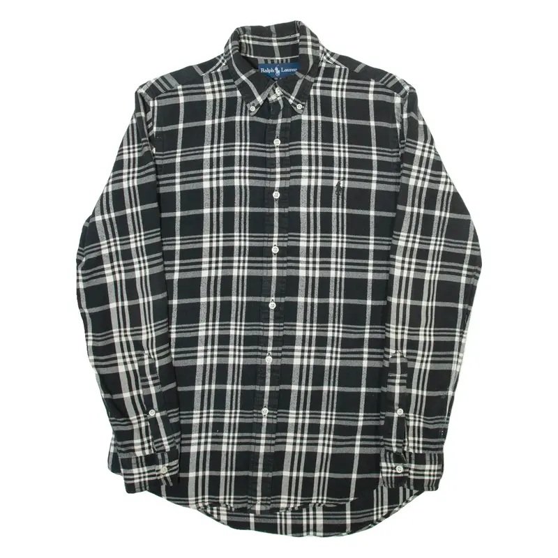 RALPH LAUREN Mens Flannel Shirt Black Check Long Sleeve S