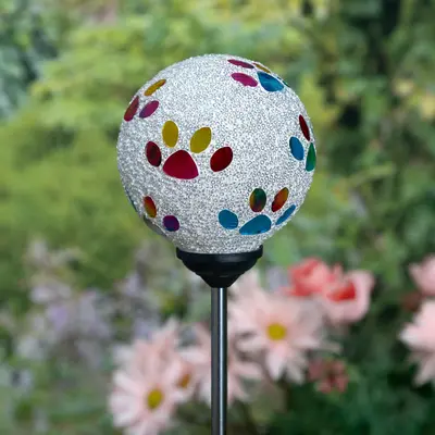 Multicolor Paws Beaded Solar Garden Stake - Blue