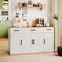 Walsunny Kitchen Buffet Sideboard Cabinet with 4 Doors and 3 Drawers, Adjustable Storage Shelf, Farmhouse Coffee Bar Cabinet ...