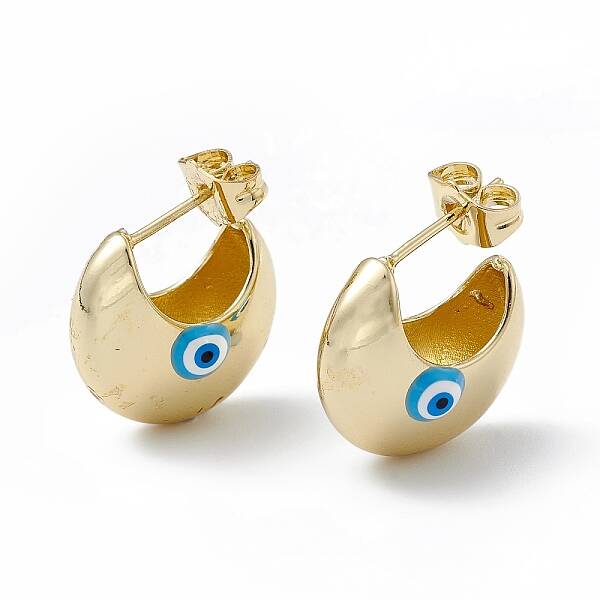 Enamel Crescent Moon with Evil Eye Stud Earrings