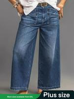 【 Plus Size】solid Color Wide Leg Jeans, Casual Curvy Comfy Denim Jeans for Daily Wear, Loose Women's Bottoms for All Seas...