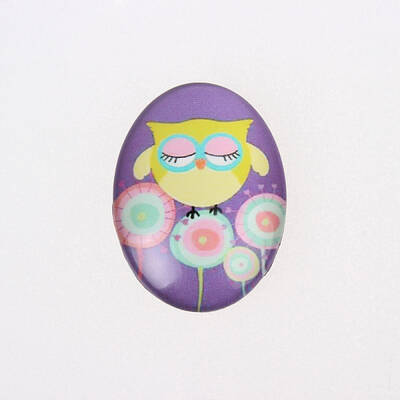 Cartoon Owl Printed Glass Oval Cabochons