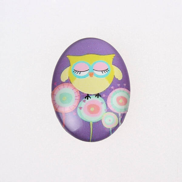 Cartoon Owl Printed Glass Oval Cabochons
