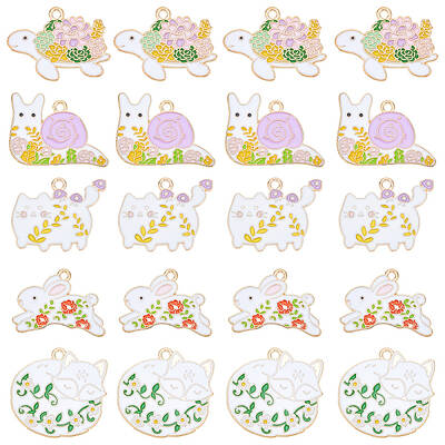 20Pcs 5 Style Golden Plated Alloy Enamel Pendants
