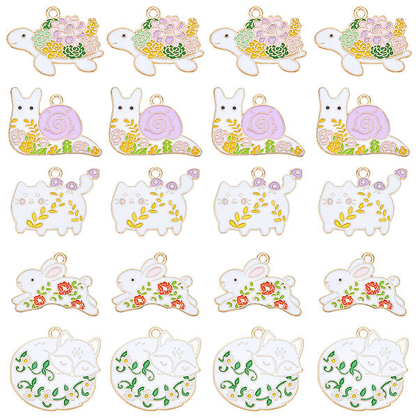 20Pcs 5 Style Golden Plated Alloy Enamel Pendants