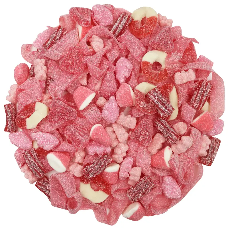 PINK MIX SOUR GUMMIES 2LB BAG .Gummy Bears, Gummy Belts, Gummy Rings, Twists,  Bottles, Sharks, Gummy Drops, Twists, Slices, ...