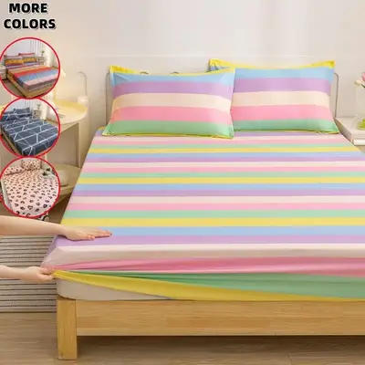 Colorful Bedding Set, 1 Count Fitted Sheet & 2 Counts Pillowcase without Filler, Soft Comfortable Breathable Fabric Bedding S...