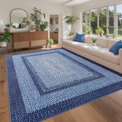Garvee Printed Rugs Braided Pattern Washable 10x13 Area Rug Non Slip Soft Large Low Pile Stain Resistant Carpet for Living Ro...