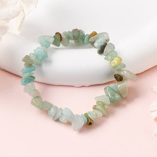 Unisex Chip Natural Flower Amazonite Beaded Stretch Bracelets