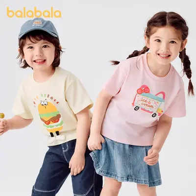 balabala children's boys short-sleeved t-shirt baby bottoming shirt cotton girls tops quick-drying 2025 summer new
