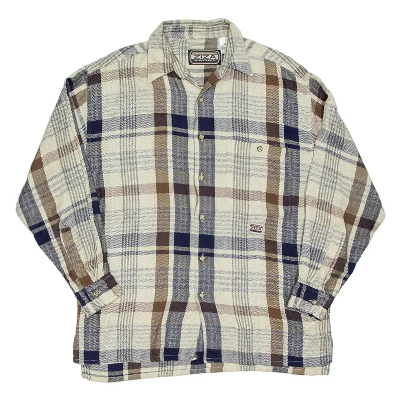 ZIZA SPORT Mens Flannel Shirt Beige Check Long Sleeve M
