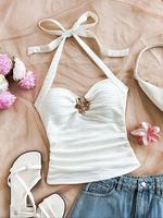 Women's Plain Halter Neck Cami Top, Casual Sleeveless Top for Daily Wear, Ladies Clothes for All Seasons, Minimalist