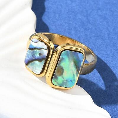 Rectangle 304 Stainless Steel Paua Shell Cuff Rings for Women