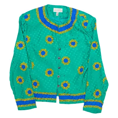 ADRIANNA PAPELL Womens Printed Blouse Green Long Sleeve Silk Crazy Pattern S