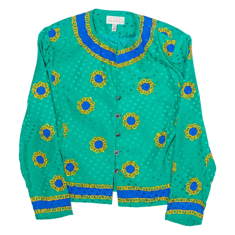 ADRIANNA PAPELL Womens Printed Blouse Green Long Sleeve Silk Crazy Pattern S