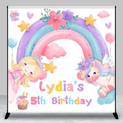 Aperturee Rainbow Horse Floral Custom 5Th Birthday Backdrop | Happy Birthday Backdrop | Backdrop For Birthday Party | Custom ...