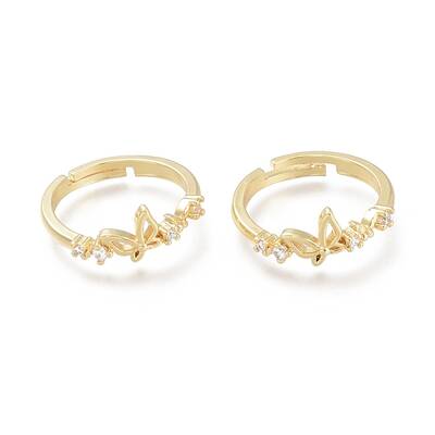 Adjustable Brass Micro Pave Clear Cubic Zirconia Finger Rings