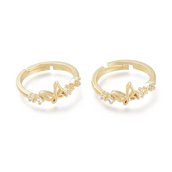 Adjustable Brass Micro Pave Clear Cubic Zirconia Finger Rings