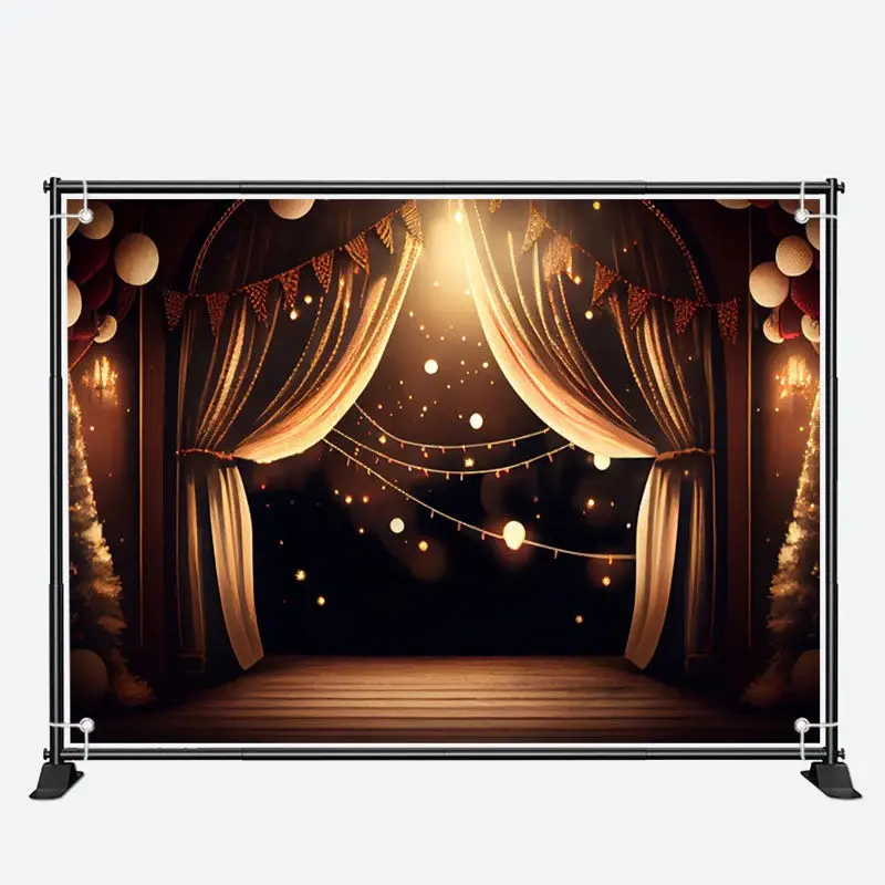 Black Gold Warm Light Curtain Birthday Backdrop - Aperturee