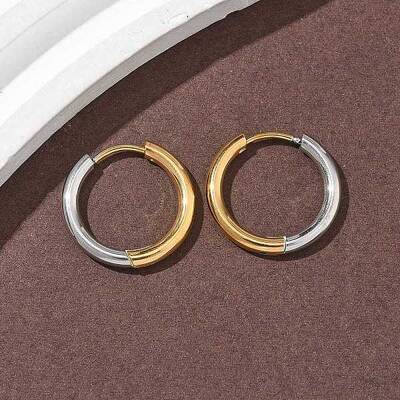 304 Stainless Steel Two Tone Hoop Earrings