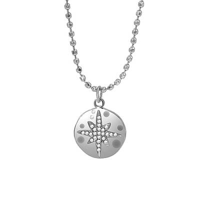 Stainless Steel Rhinestone Flat Round with Star Pendant Necklaces