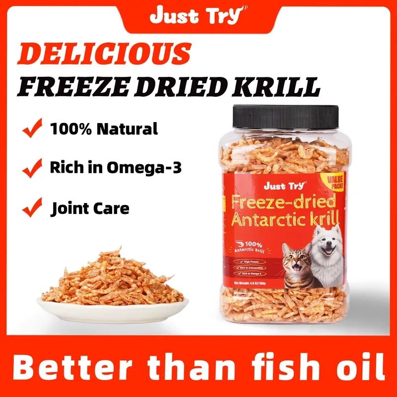 FREEZE-DRIED  Antarctic Krill  for Cats Pure Natural Single-Ingredient Cat Treats –High-Protein Cat Treats Omega-3 Fish Oil...