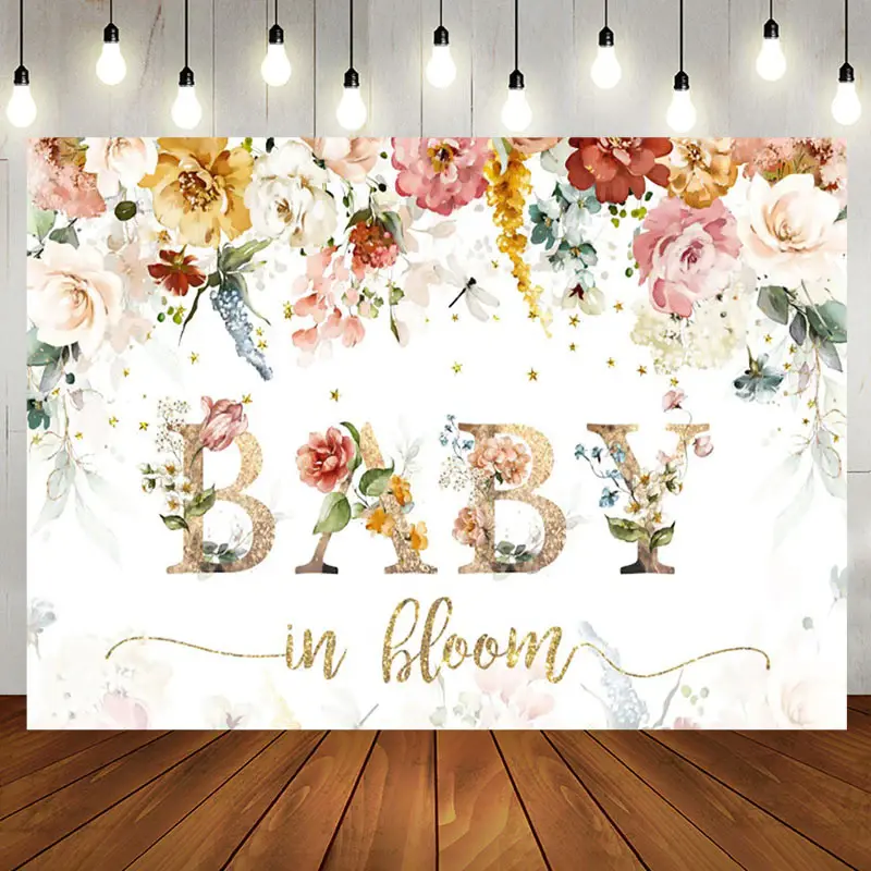 Colroful Flowers Little Stars Baby Shower Backdrop - Aperturee